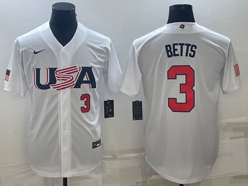 Men 2023 World Cub USA 3 Betts White Nike MLB Jersey5